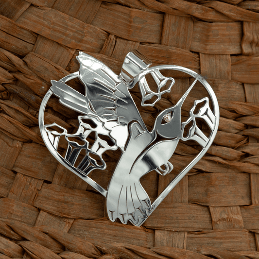 Sterling Silver and 18k Gold Hummingbird Heart Pendant