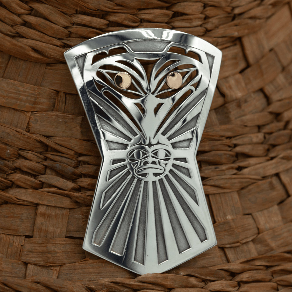 Sterling Silver and 14k Gold Raven Shield Pendant