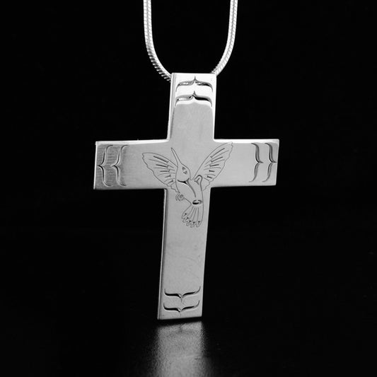 Sterling Silver Hummingbird Cross Pendant