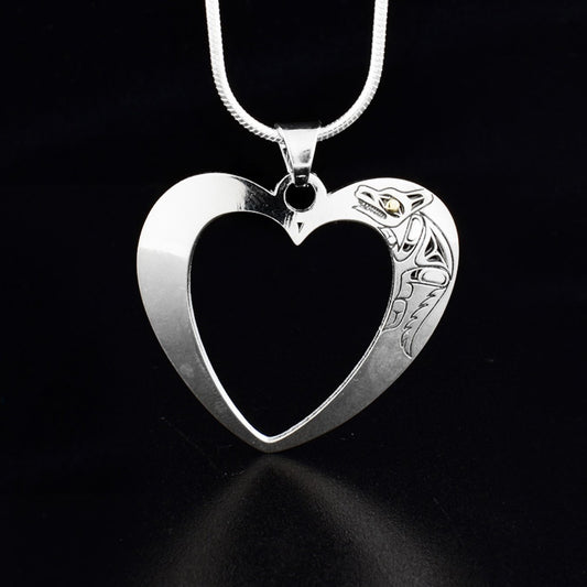 Sterling Silver and 18K Gold Wolf Heart Pendant