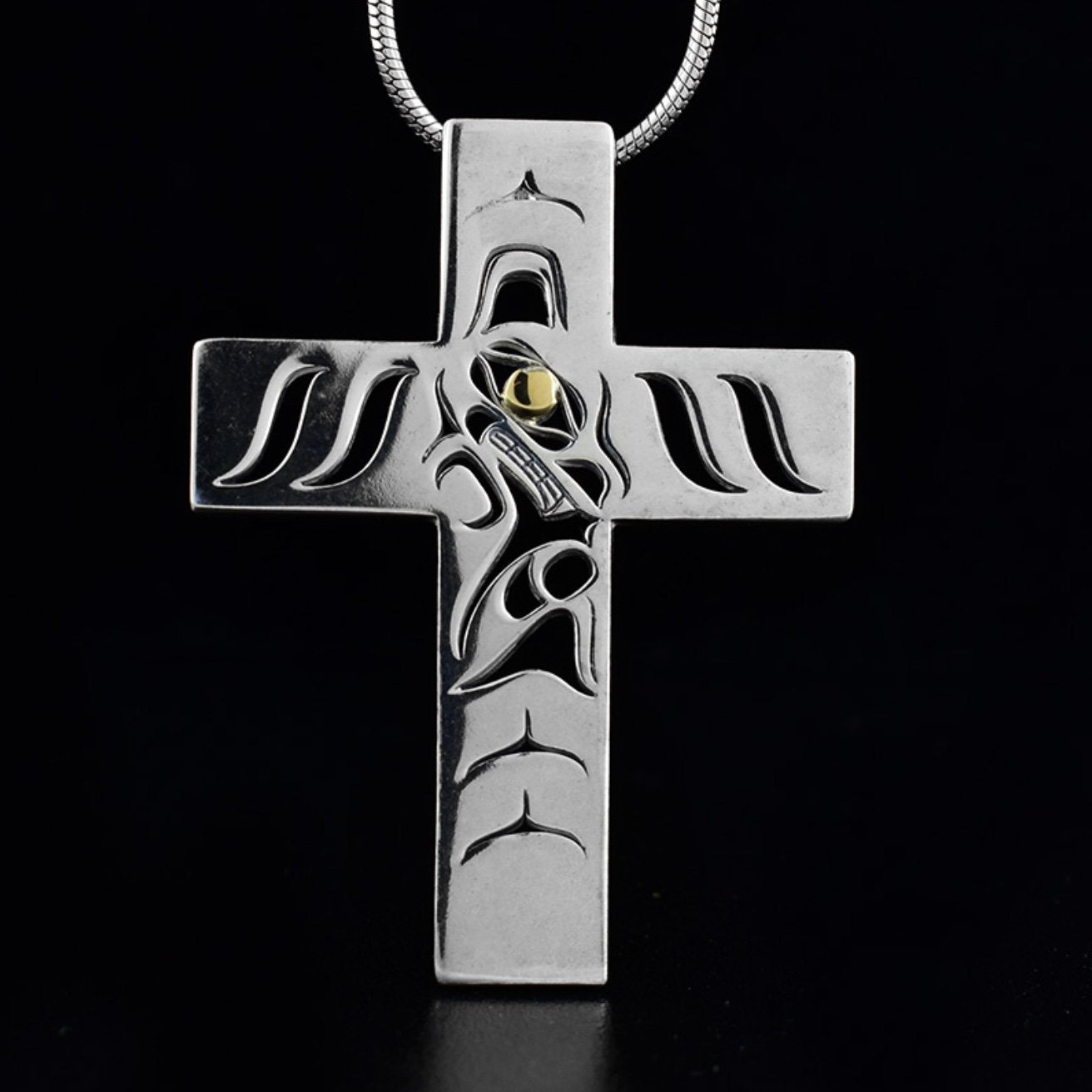 Sterling Silver and 18K Gold Wolf Cross Pendant
