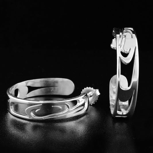 Sterling Silver Abstract Orca Hoop Earrings